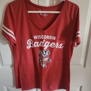 Wisconsin Badgers Women's Red V-Neck Tee